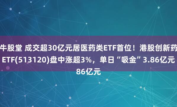 牛股堂 成交超30亿元居医药类ETF首位！港股创新药ETF(513120)盘中涨超3%，单日“吸金”3.86亿元